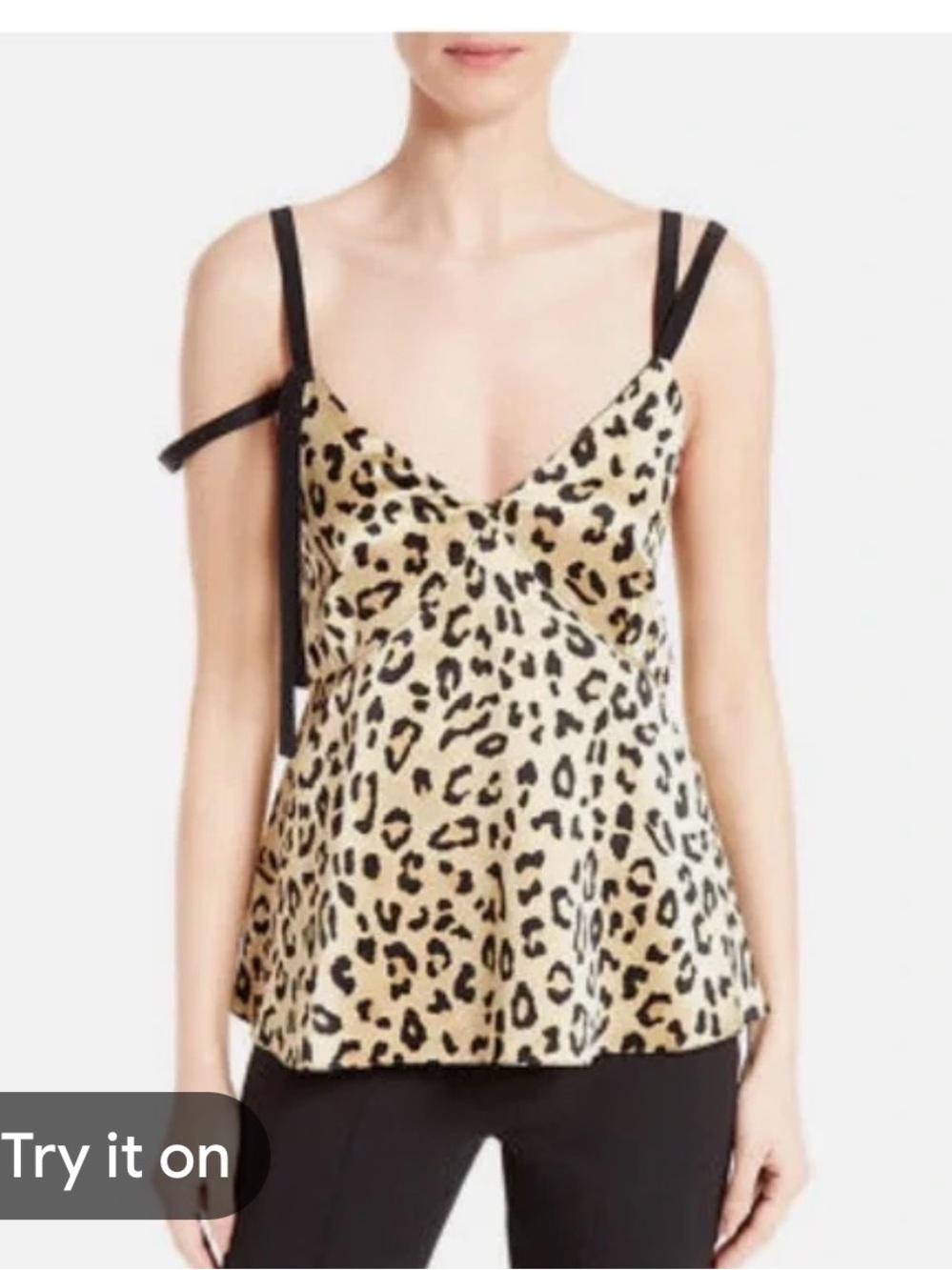 cinq a sept Leopard Print V-Neck Cami with Black Straps